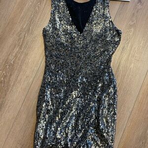 All Saints Shimmering Black and Silver Mini Dress